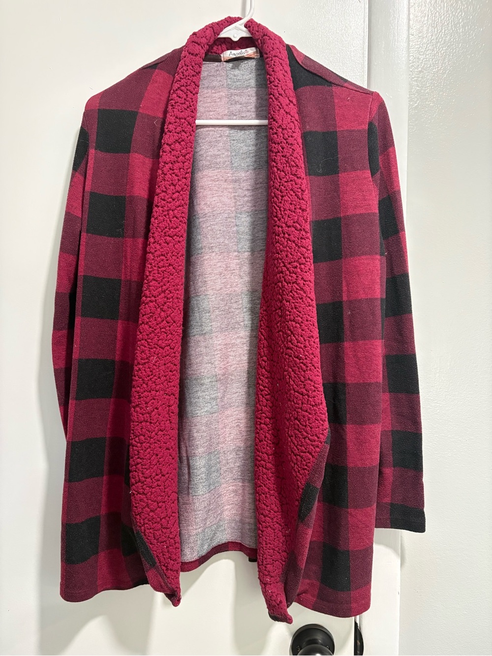 Angels Plush Open-Front Jacket in Deep Berry